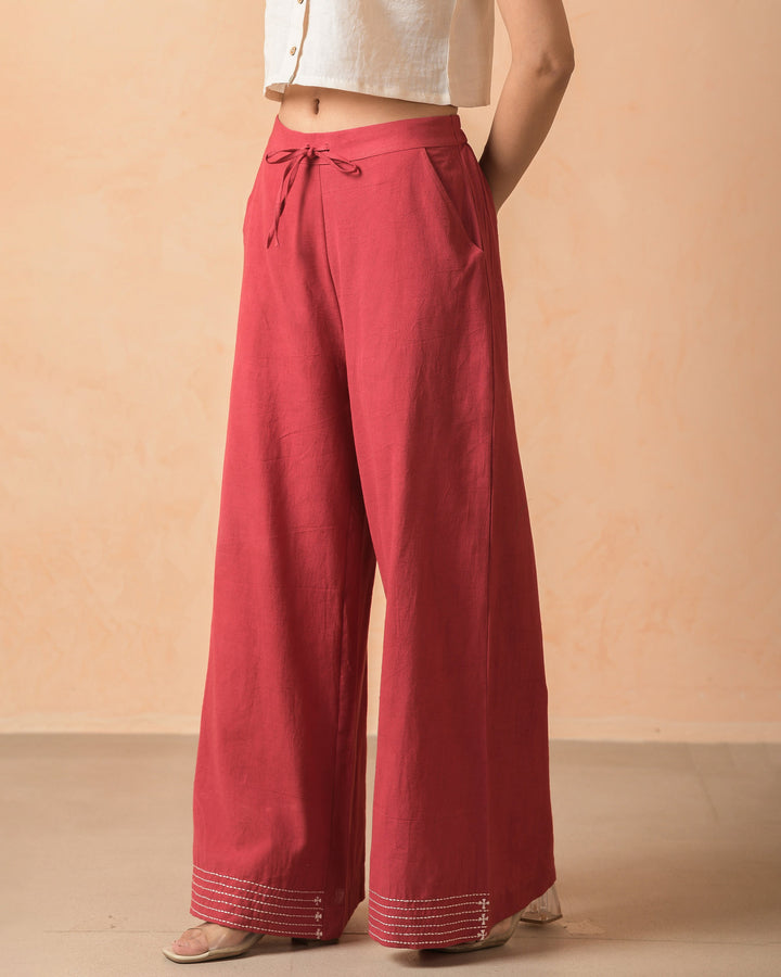 Brisa Red Flex Embroidered Flared Pants