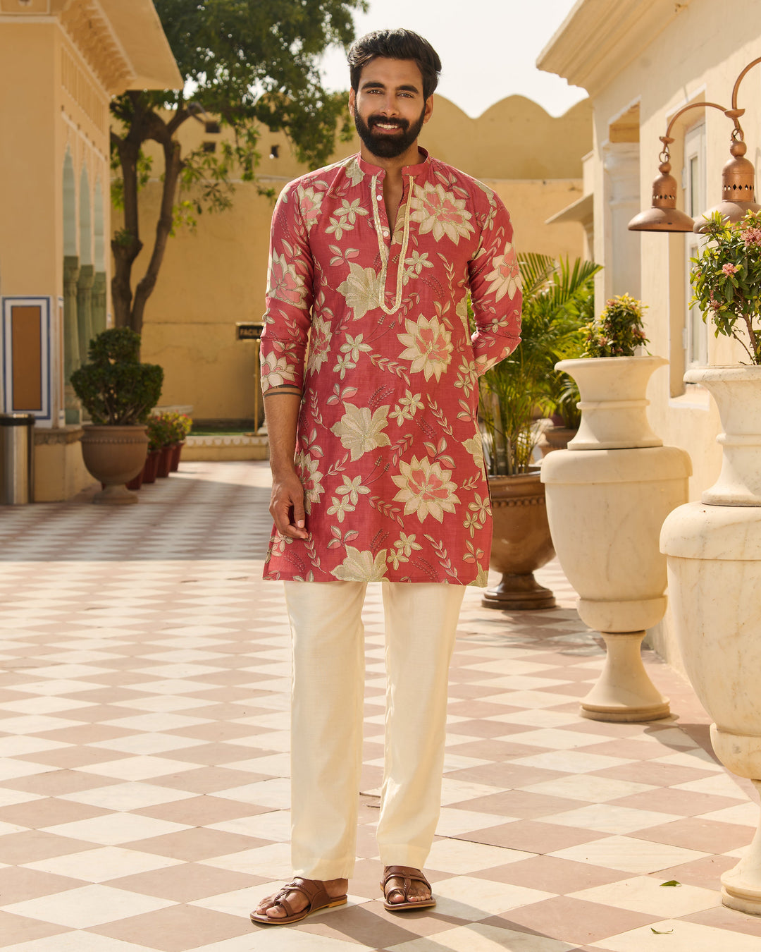 Kshitij Mauve Printed Chanderi Kurta