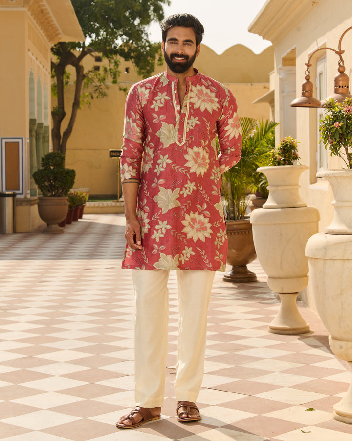 Kshitij Mauve Printed Chanderi Kurta
