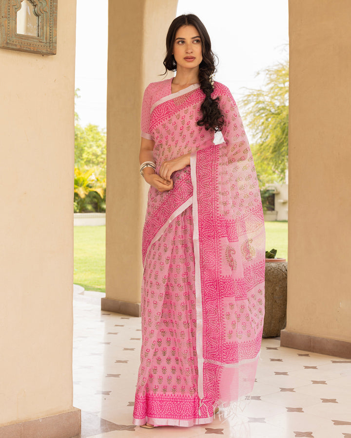 Mannat Pink Doria Printed Saree