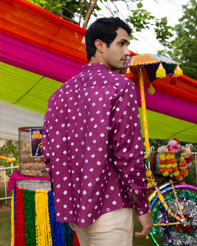 Tavish Purple Bandhani Cotton Shirt