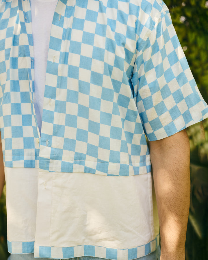 Miro Blue Cotton Checks Printed Shirt