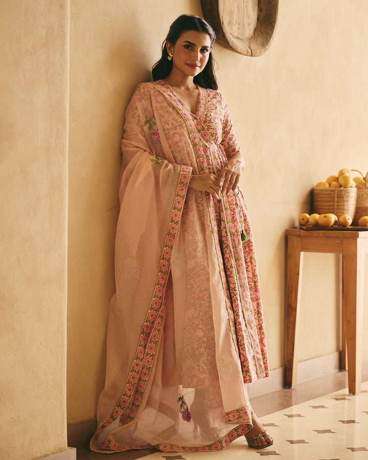 Dima Peach Cotton Printed Suit Set