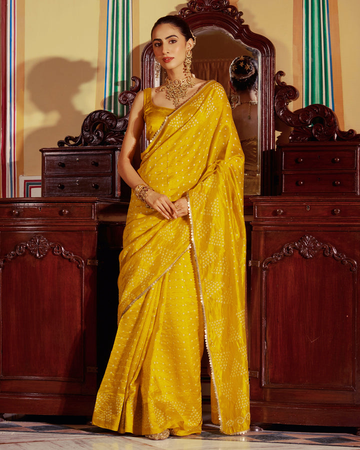 Ketaki Yellow Bandhej Silk Saree