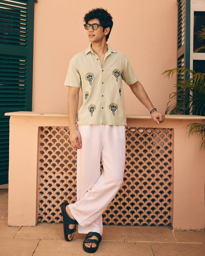 Meto Mint Cotton Flex Embroidered Shirt