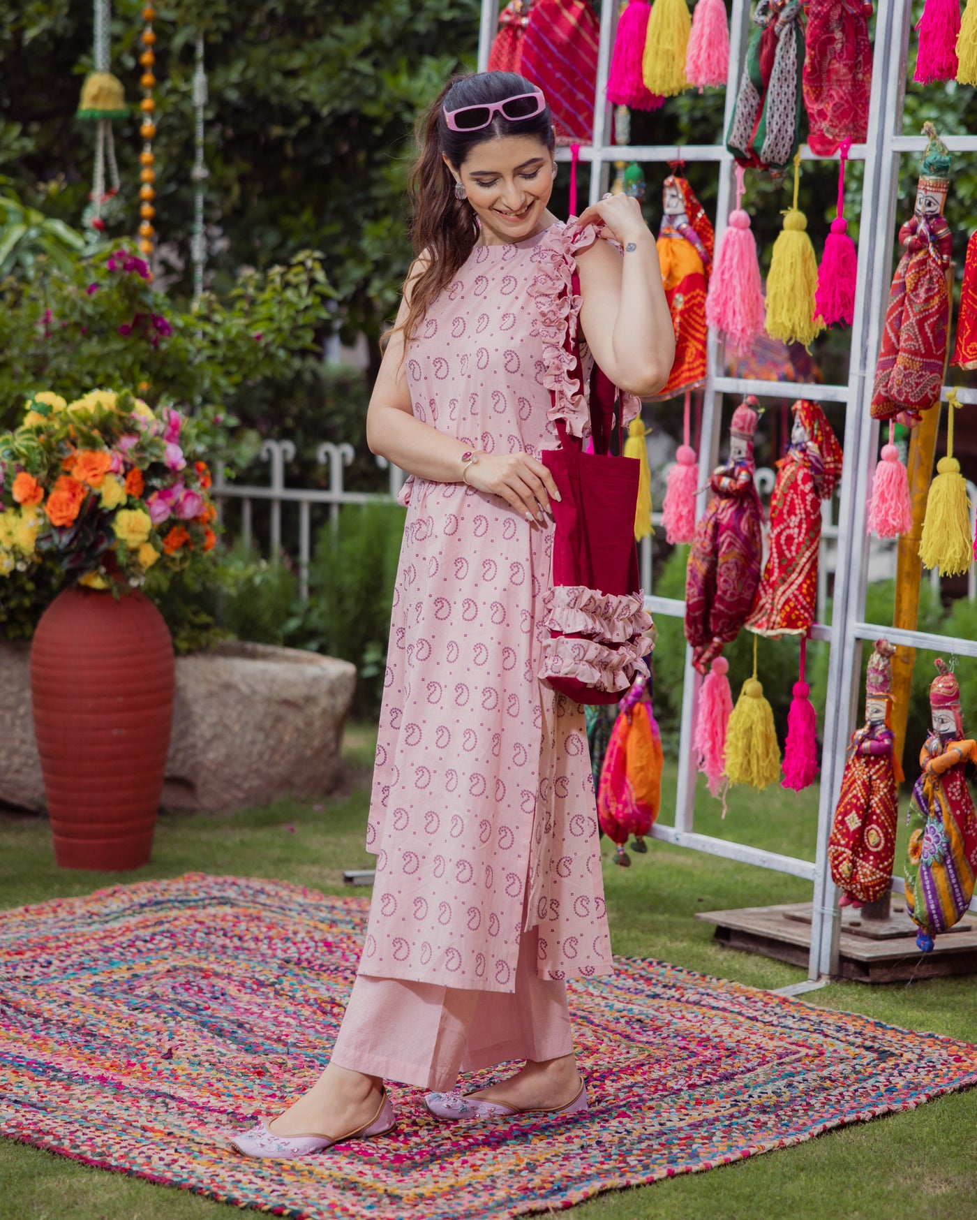 Mukti Pink Bandhani Cotton Kurta Set