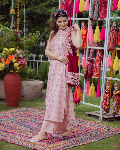 Mukti Pink Bandhani Cotton Kurta Set
