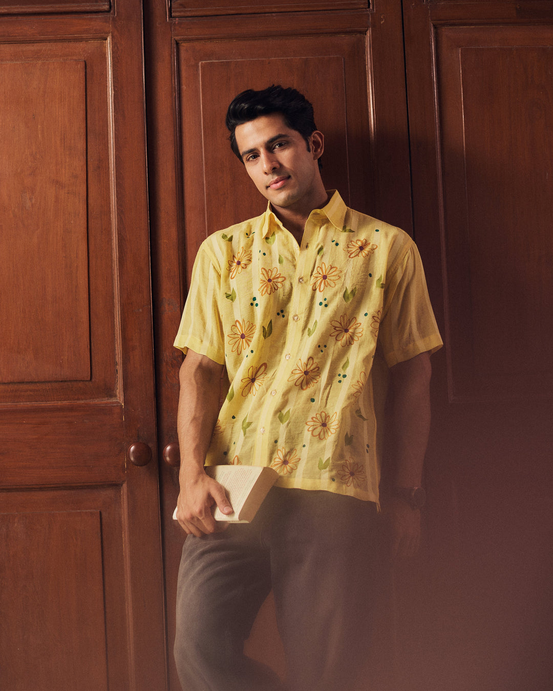 Prashant Yellow Cotton Dobby Handpainted Shirt