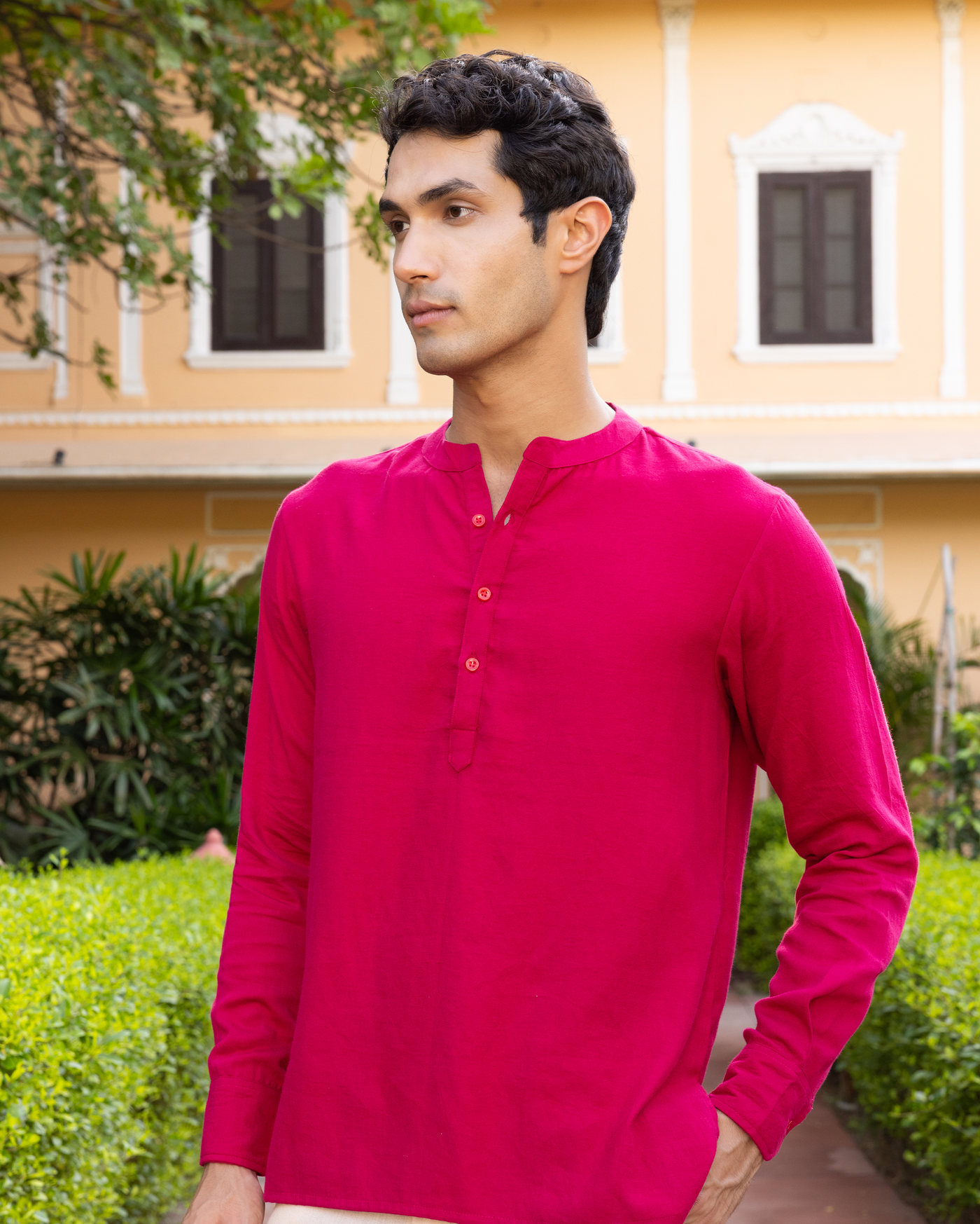Hriday Pink Solid Cotton Kurta