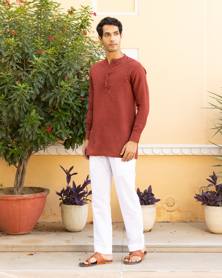 Lakshya Rust Red Solid Cotton Flex Kurta
