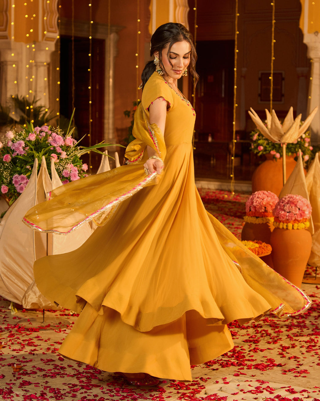 Ujjvika Mustard Embroidered Georgette Suit Set