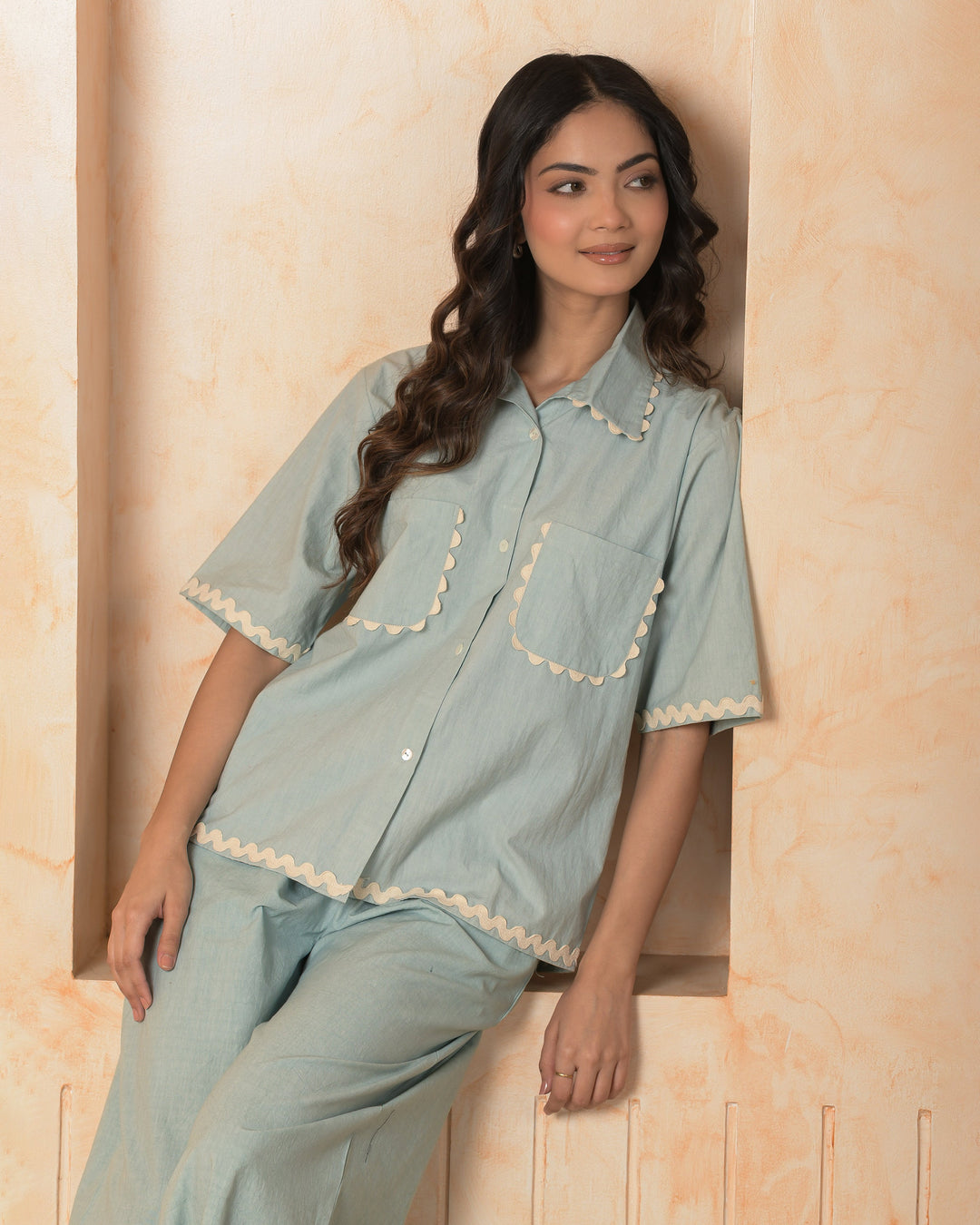 Topaz Blue Solid Cotton Coord Set