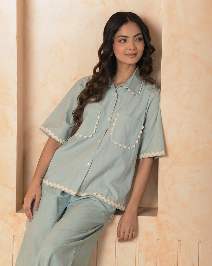 Topaz Blue Solid Cotton Coord Set