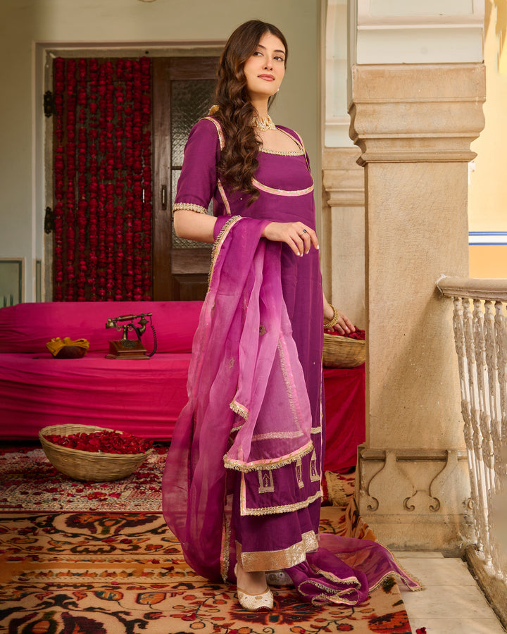 Luxe Purple Solid Chanderi Suit Set