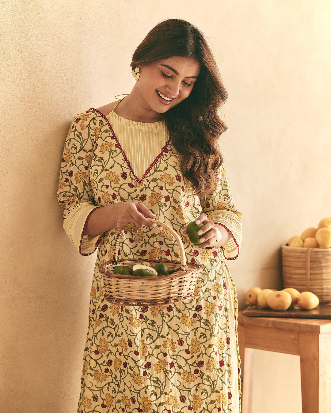 Varya Yellow Cotton Printed Kurta Set