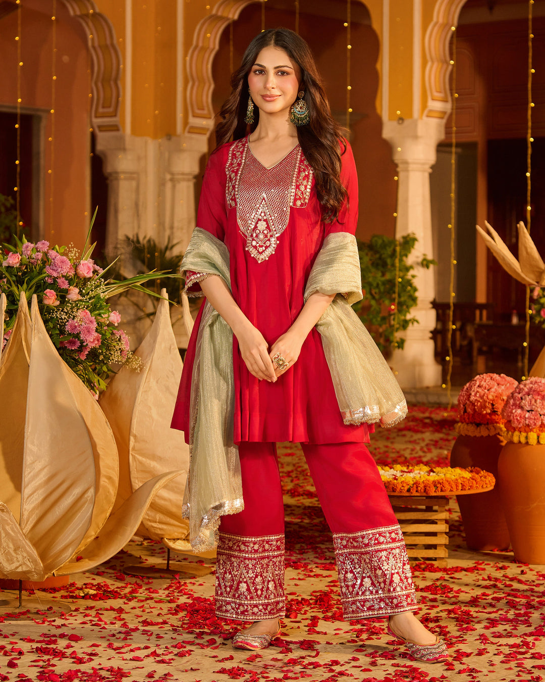 Shreya Magenta Embroidered Chanderi Suit Set