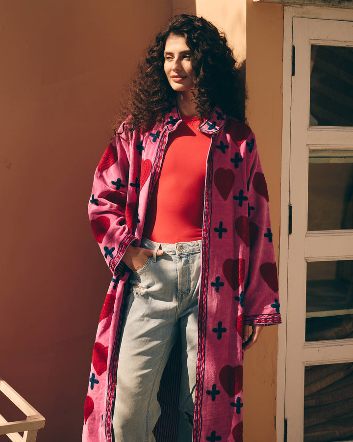 Rosalie Pink Velvet Suzani Jacket