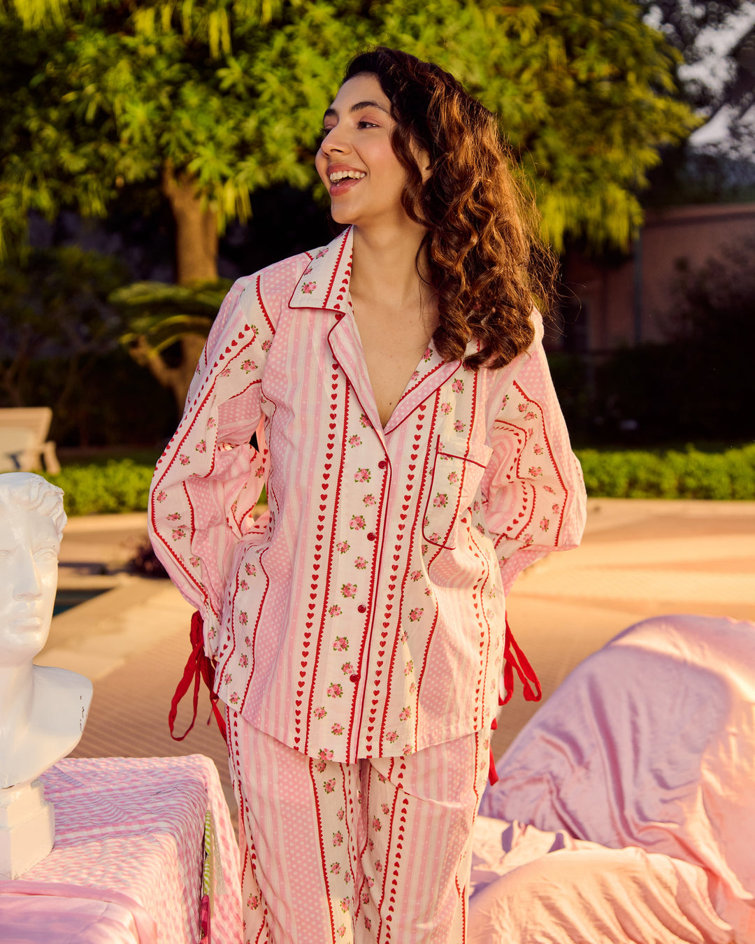 Tiyara Pink Cotton Printed Loungewear