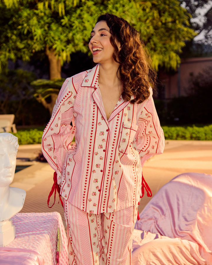 Tiyara Pink Cotton Printed Loungewear