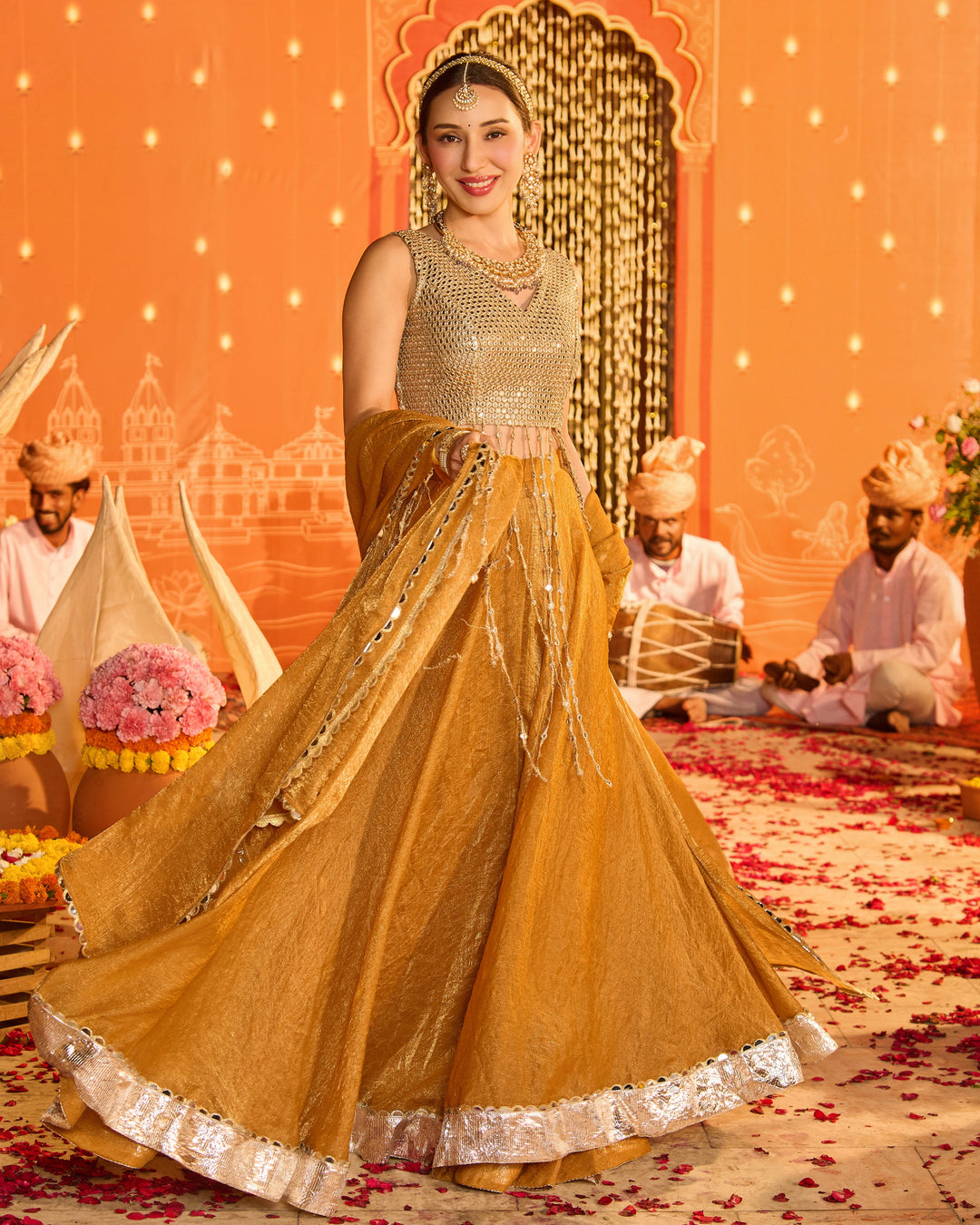 Vasudha Brownish Orange Tissue Lehenga Set