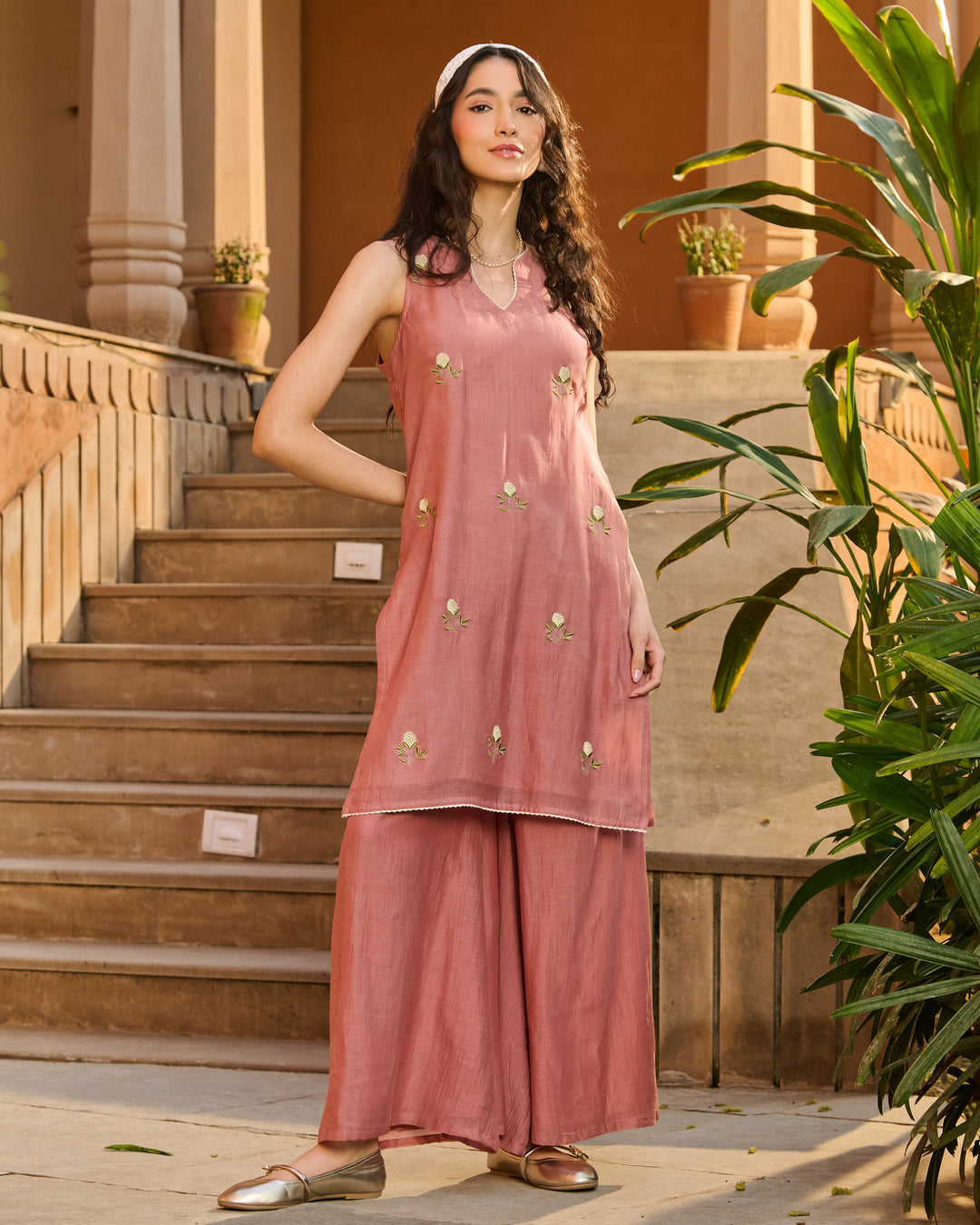 Aashi Mauve Embroidered Chanderi Kurta Set