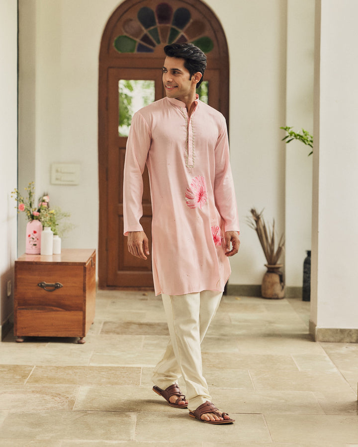 Zorav Pink Handpainted Muslin Kurta