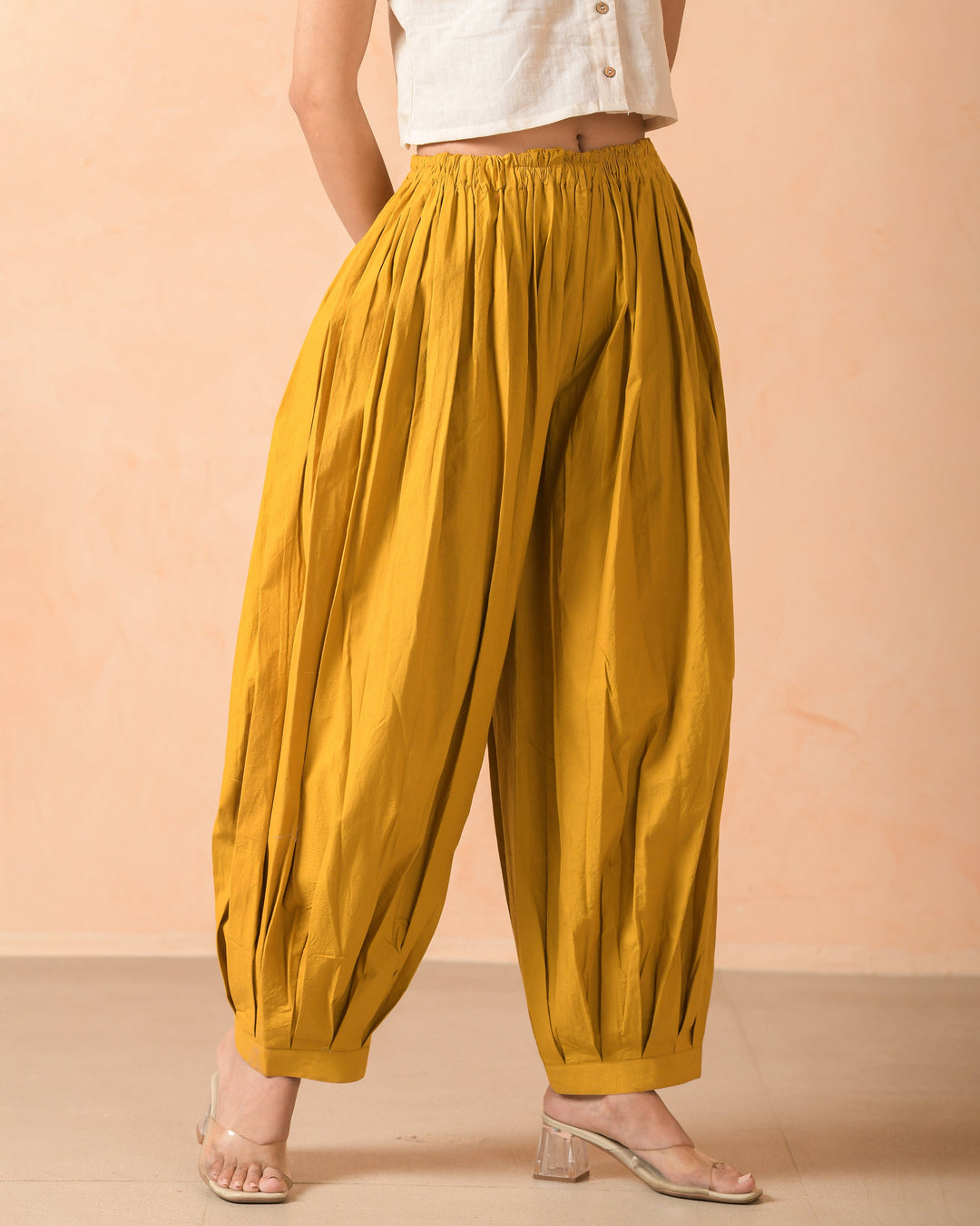 Mivra Mustard Cotton Poplin Solid Pants