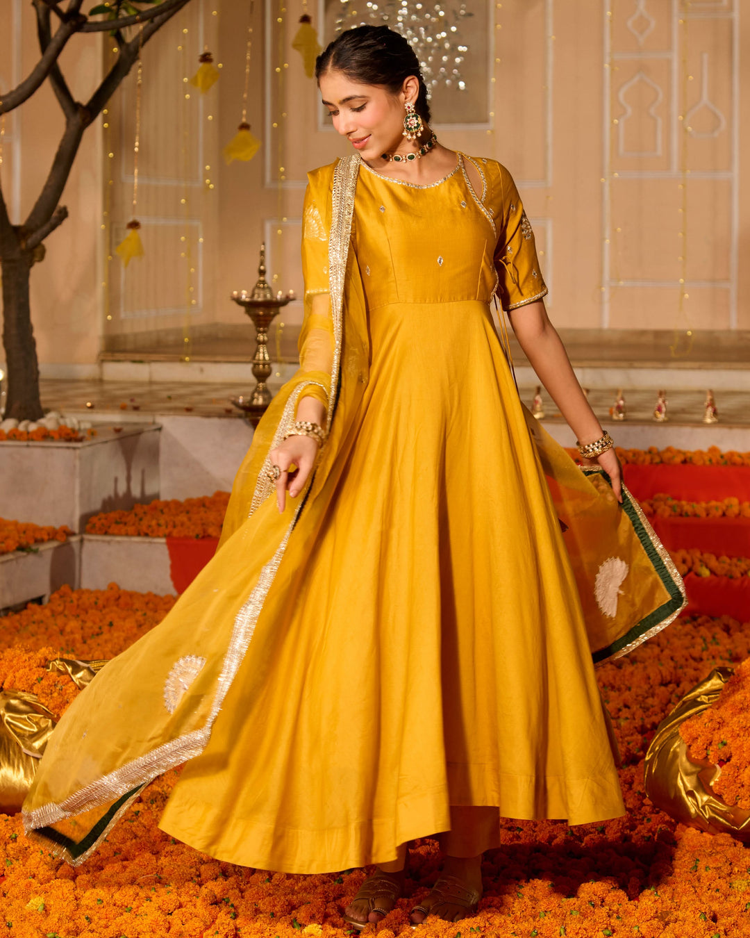 Noorani Yellow Solid Chanderi Suit Set