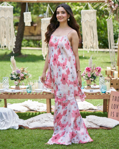 Nitara Rust Printed Silk Coord Set 
