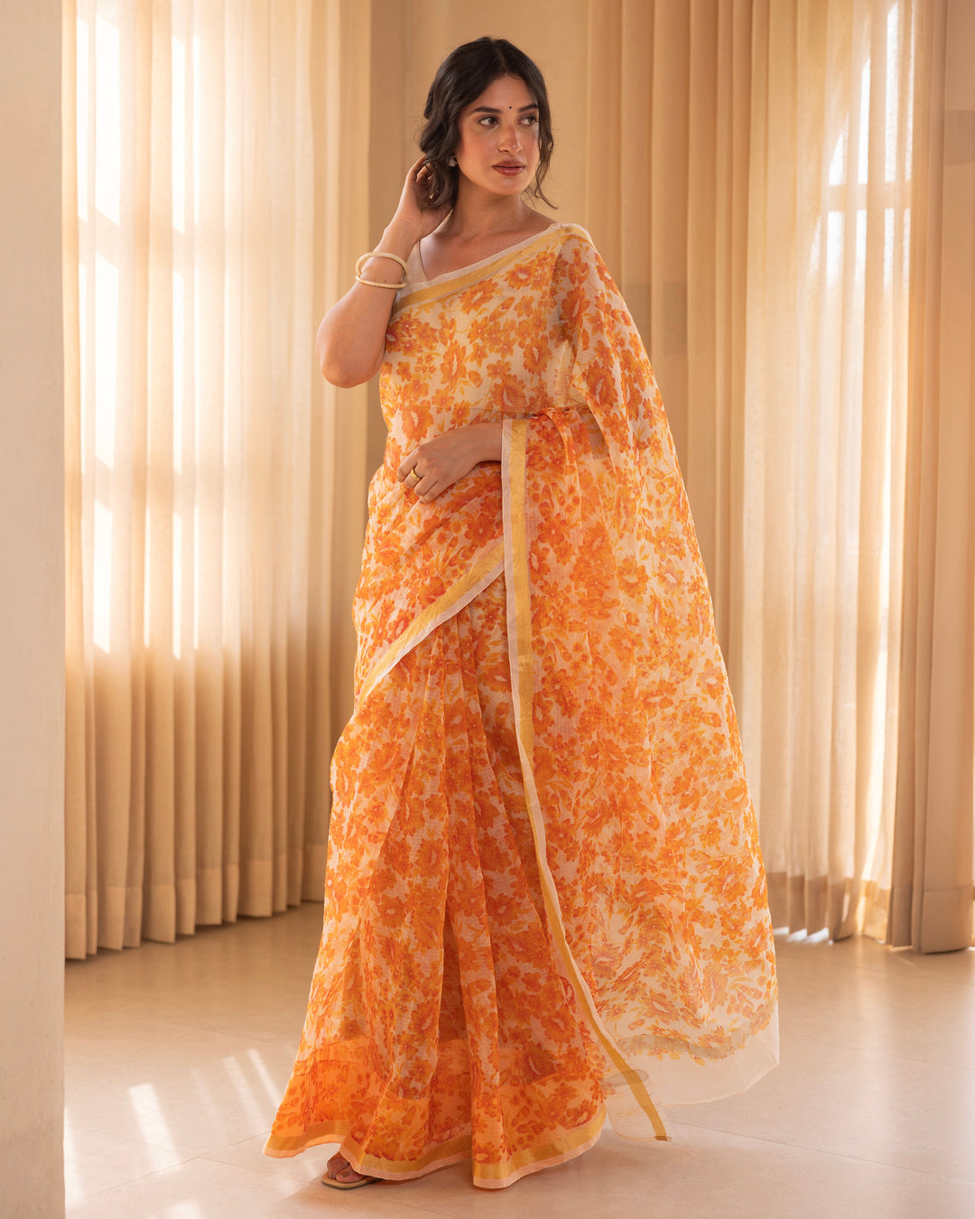 Bahar Peach Doria Printed Saree