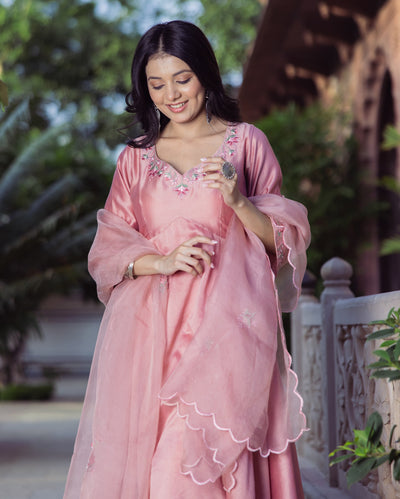 Mallow Mauve Embroidered Chanderi Suit Set