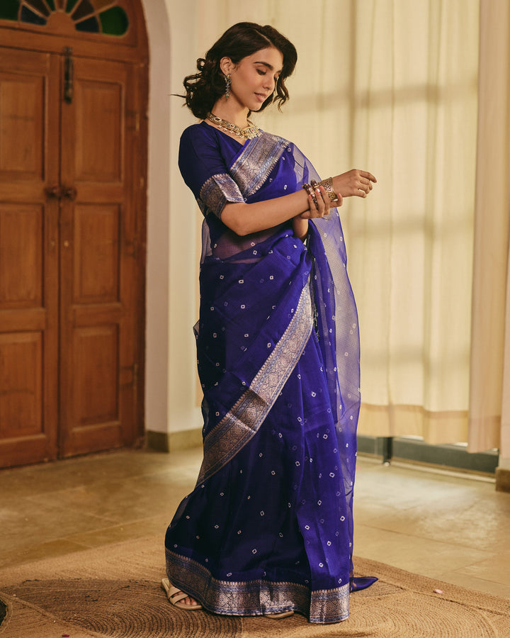 Kumudini Blue Doria Bandhej Saree