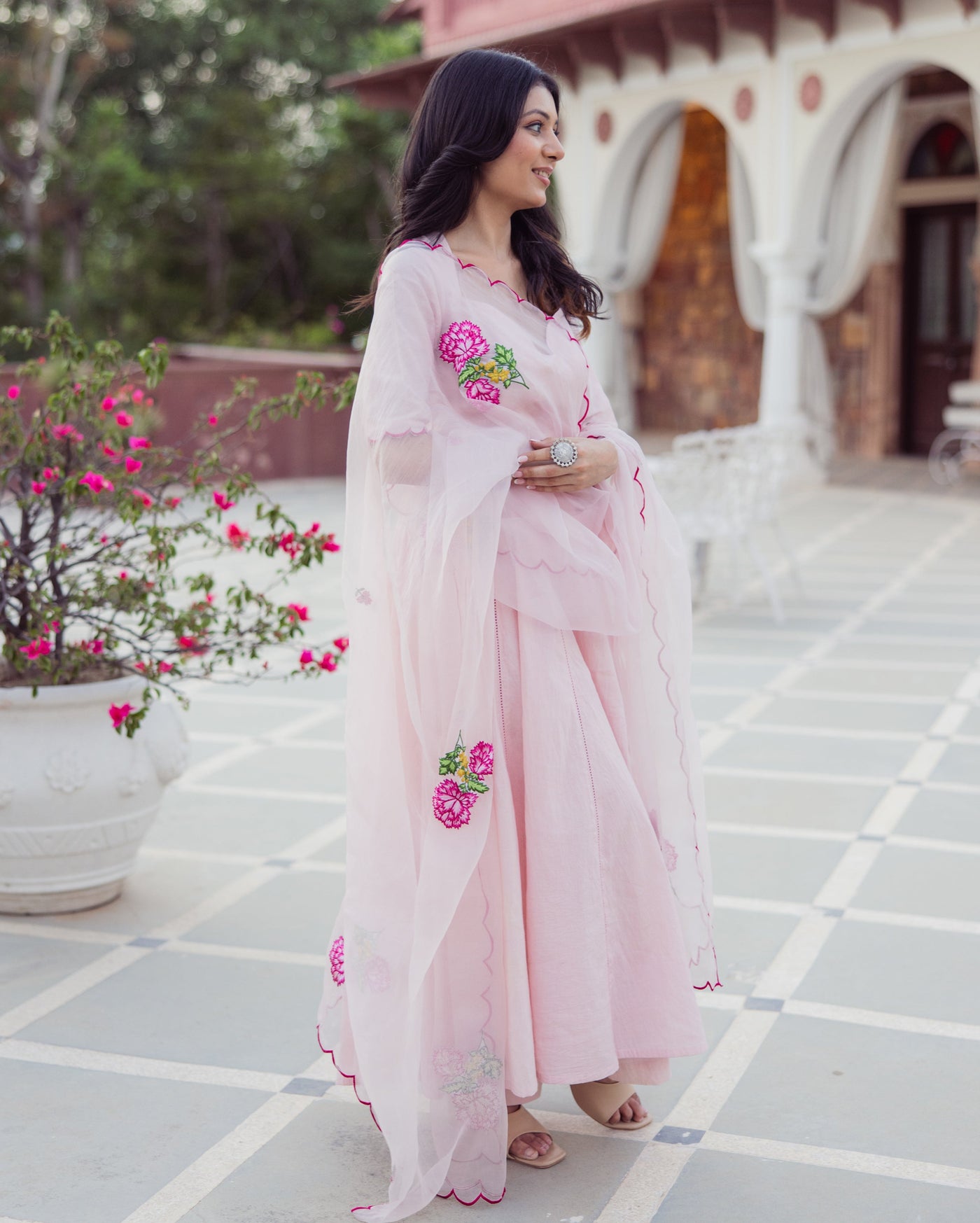 Shell Pink Embroidered Cotton Suit Set