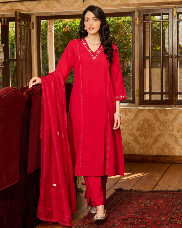 Mistral Pink Embroidered Cotton Suit Set