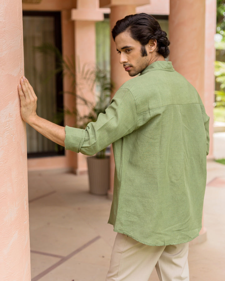 Kairen Green Cotton Flex Solid Shirt
