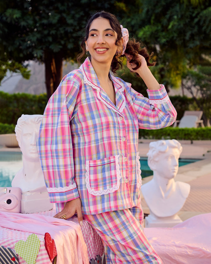 Hana Multi Cotton Checks Loungewear