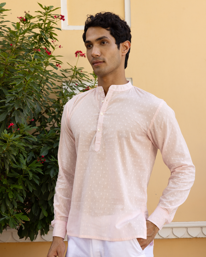 Ayaan Pink Solid Dobby Kurta