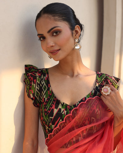 Ziya Black Printed Silk Blouse