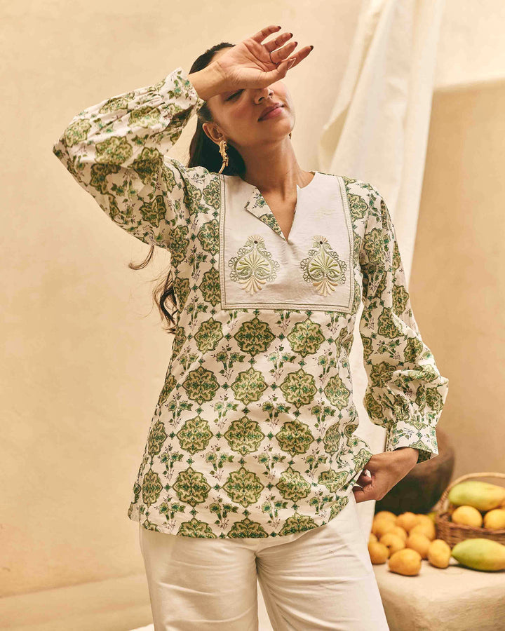 Boris White Cotton Printed Coord Set