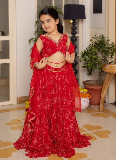 Kiara Red Bandhani Georgette Lehenga Set