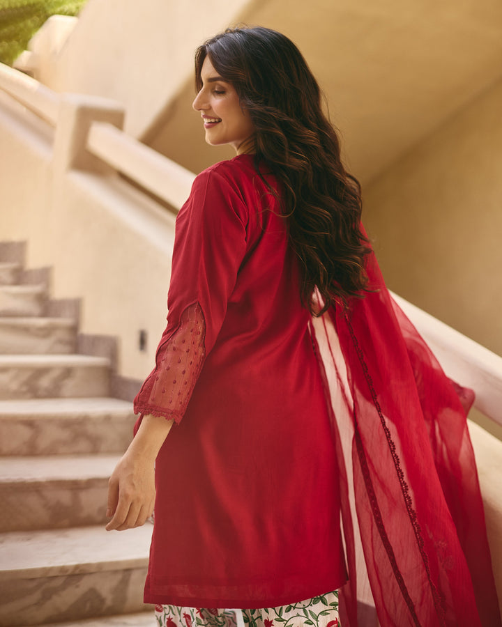 Irina Maroon Cotton Printed Suit Set