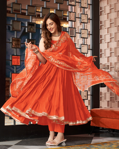 Ragini Orange Gotapatti Cotton Suit Set