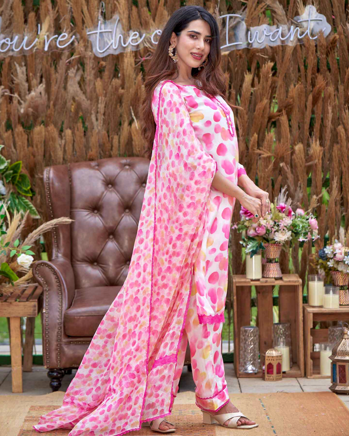 Riddhi White Printed Silk Suit Set