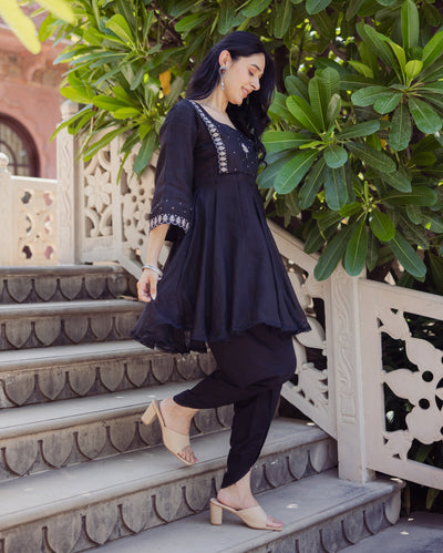 Enchanted Leaf Black Embroidered Doria Coord Set