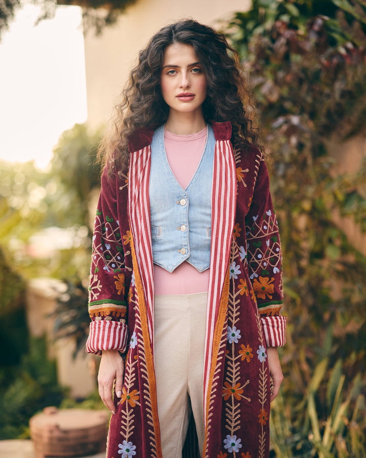 Veloura Maroon Velvet Suzani Jacket