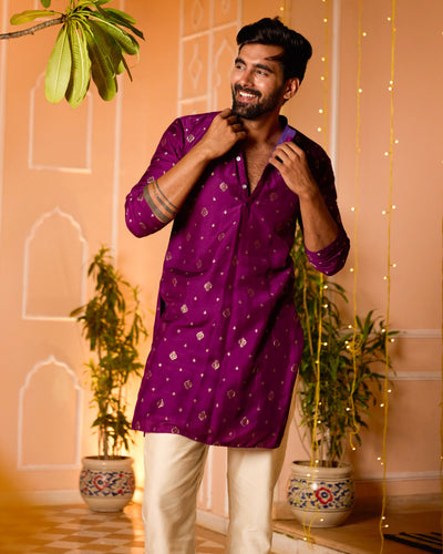Prakashit Purple Jacquard Kurta