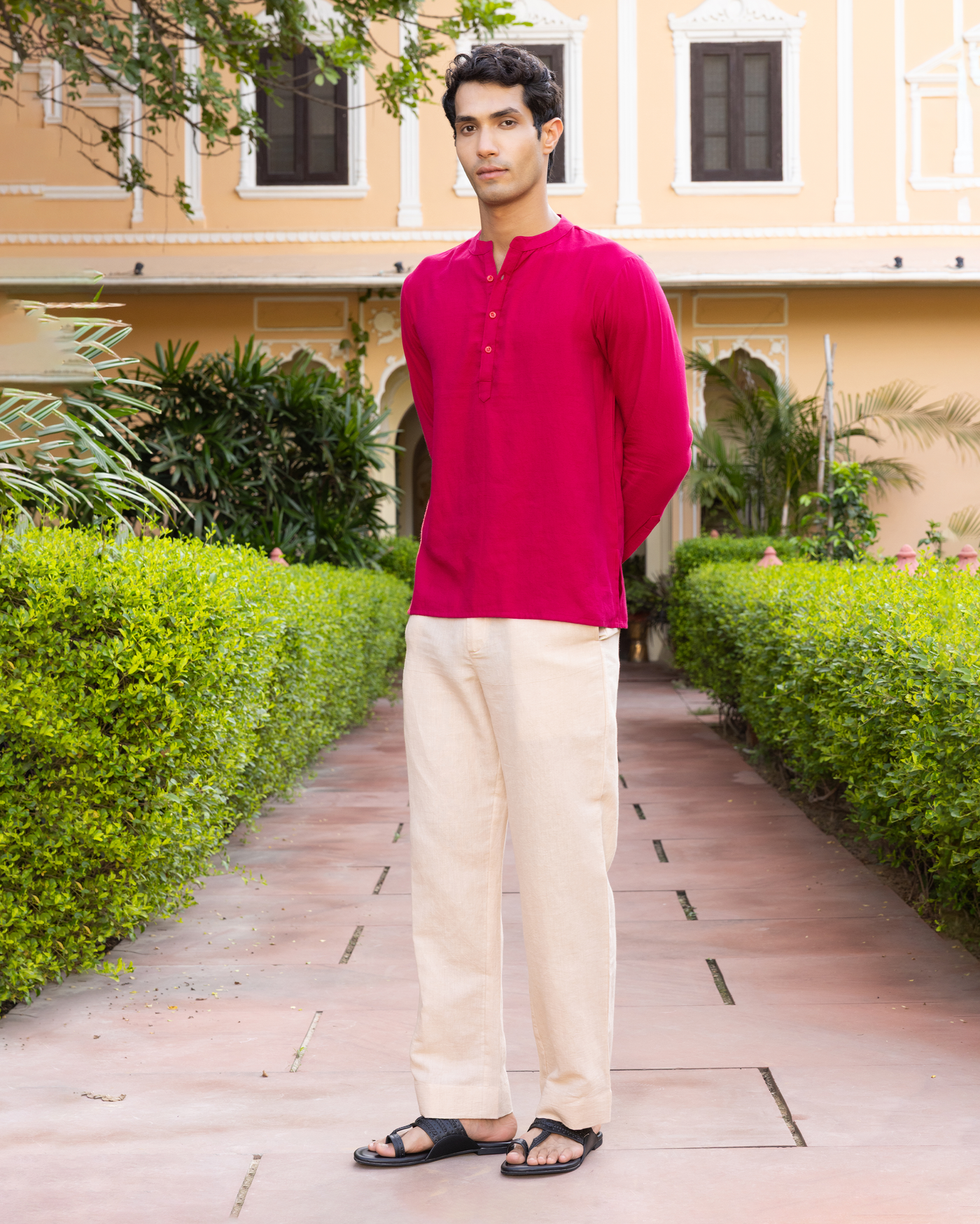 Hriday Pink Solid Cotton Kurta