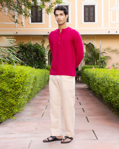 Hriday Pink Solid Cotton Kurta