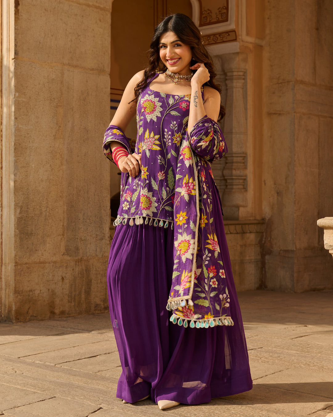 Deewan Purple Printed Georgette Suit Set