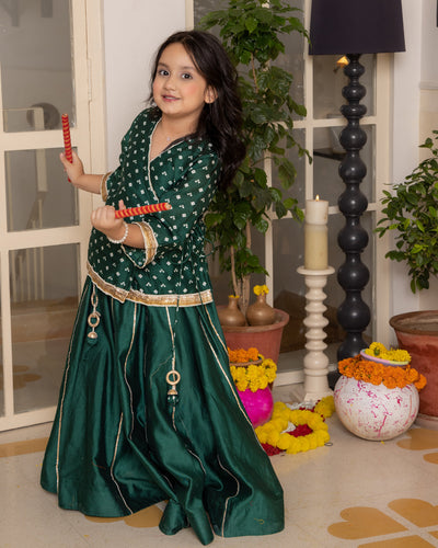 Anika Green Bandhani Chanderi Lehenga Set